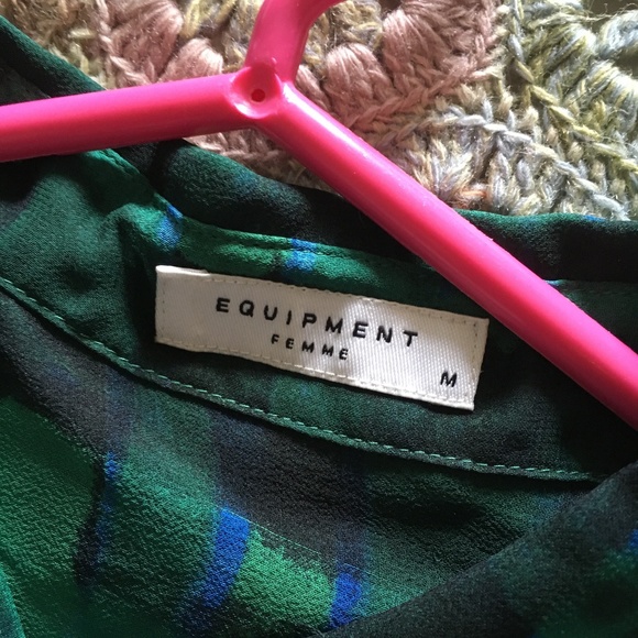 EQUIPMENT Green + Blue Print Silk Flap Pockets Shirt M - Picture 2 of 3